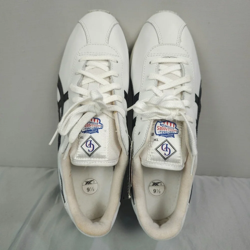 Vintage Asics Cheer Shoes Women 9.5 White Black Leather NCA Cheerleading